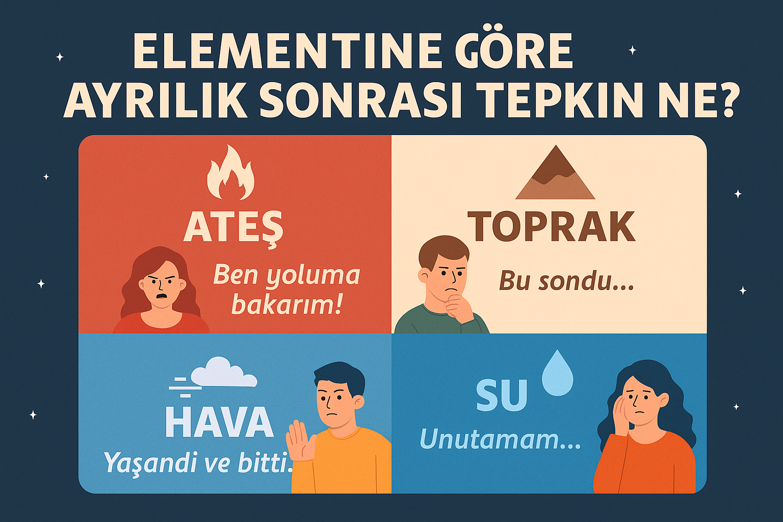 Elementine Göre Ayrılık Sonrası Tepkin Ne? Elementine Göre Ayrılık Sonrası Tepkin Ne?
